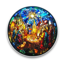 LARGE Nativity Scene Christmas Xmas Stained Glass Opaque Vinyl Sticker Decal