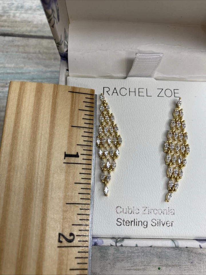 Pendientes Rachel Zoe Pave Cristal Flexible Tono Dorado NUEVOS EN CAJA Foto 3 de 4