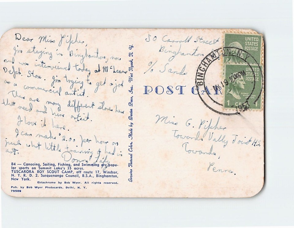 Postcard Tuscarora Boy Scout Camp Windsor New York USA eBay