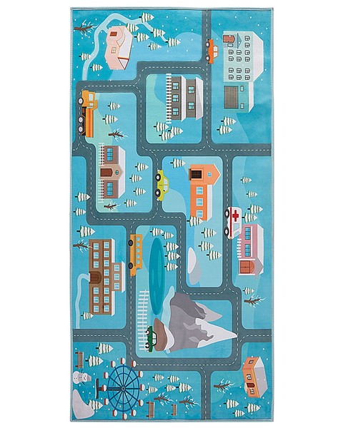 Verspielter Kinderteppich Blau Stadt-Motiv 80 X 150 Cm Kigi-image