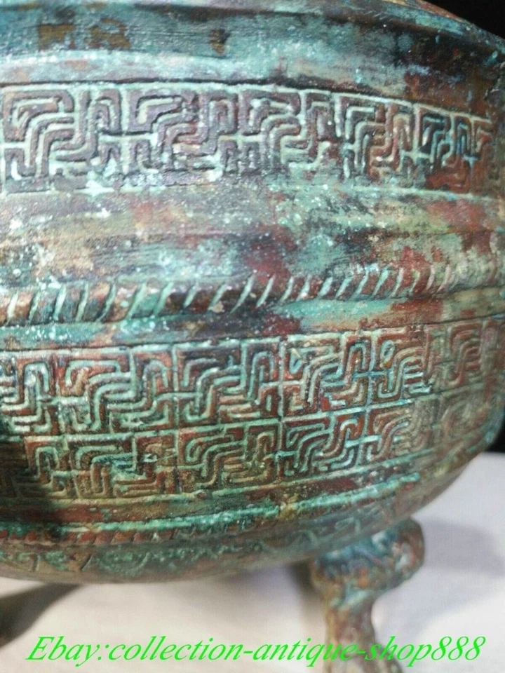 Antigua dinastía china mercancía de bronce cabeza de bestia de dragón olla jarra jarra recipiente de comida Foto 4 de 4