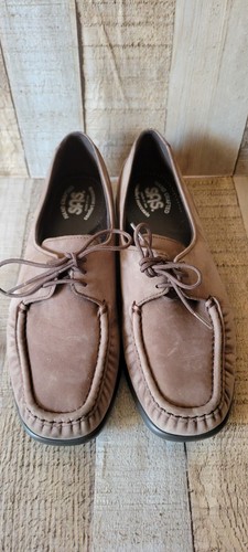 Moccasin 8 Womens SAS Comfort Lace Suede Leather Shoes Pewter tie tan USA Walkin - Picture 3 of 13