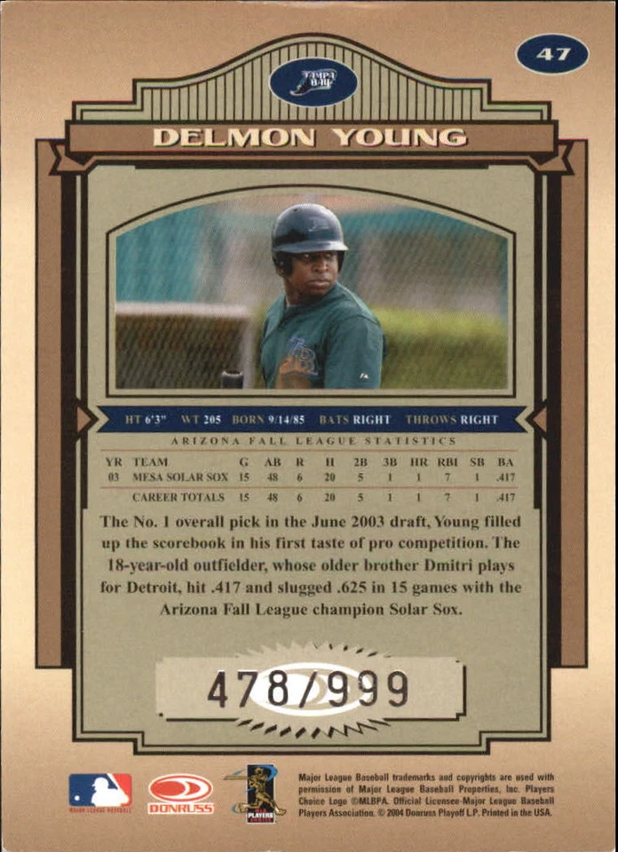 2004 Timeless Treasures #47 Delmon Young 178/999 - NM - Image 2 of 2