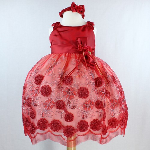Flower Baby Girl Dresses Bridesmaid Toddler Glitters Wedding Birthday Party - Picture 7 of 30