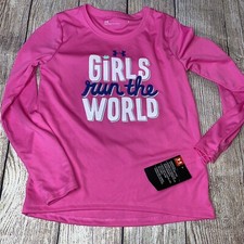 Under Armour 4 5 6 Girls Run The World Pink Long Sleeve Shirt NEW