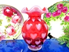 Fenton Cranberry Opalescent Heart Optic Vase romantic pattern 1992 "L"