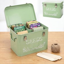 Seed Storage Organizer, Metal Seed Saving Box with Garden String and 10 Wood ...
