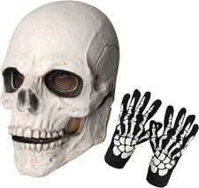 Skull Mask Moving Jaw Halloween Creepy Skeleton Latex Mask Full Head for Adults