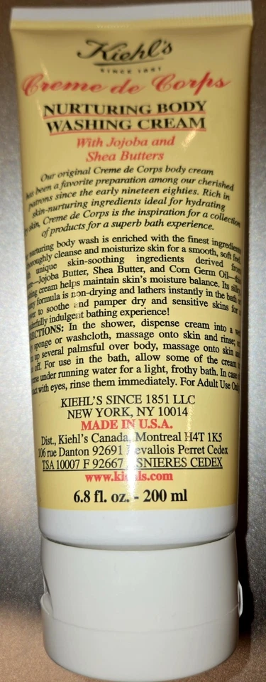 Kiehl's Creme De Corps Creme de Lavagem Corporal Nurturing com Jojoba 6,8 oz Novo Raro - Imagem 4 de 4