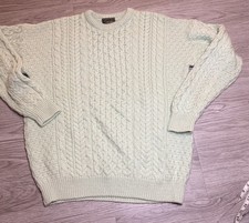 Carraig Donn Sweater Mens XtraLarge Green Merino Wool Cable Knit Made in Ireland