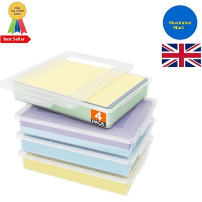 4 Pack A4 Paper Storage Boxes with Latching Lids – Clear & Stackable ...