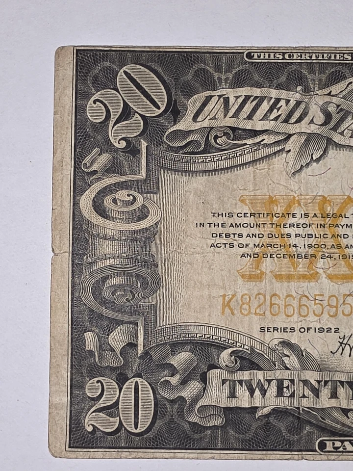 1922 $20 Gold Certificate Note - Image 2 of 4