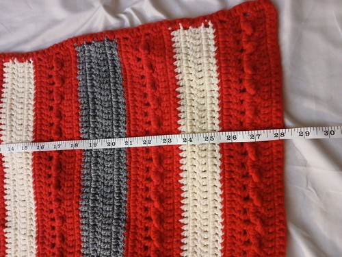 28 X 36 Handmade Crochet Baby/Lap Blanket Throw Red White Grey Stipes - Picture 6 of 11