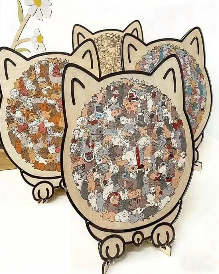 135-teiliges Morandi Katzenpuzzle mit Holzrahmen - Einzigartiges Katzendesign - Bild 3 von 4