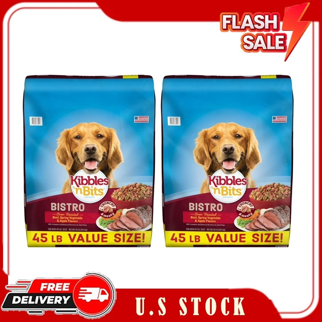 2 Bags Kibbles 'n Bits Bistro Roasted Beef, Vegetable & Apple Dry Dog Food, 45lb