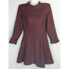 Zara Red & Black High Neck Plaid A-Line Mini Dress Women XS Skater Girl Preppy