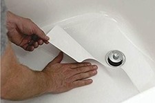 16" X 40" White Adhesive Vinyl Anti Slip Non Skid Safety Bath Mat with Drain Cut