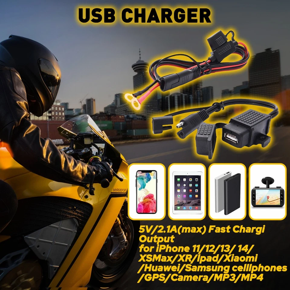 Adaptador de cargador SAE a USB para motocicleta cable fusible en línea para teléfono GPS 1/2 juego Foto 4 de 4