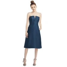 NEW! Alfred Sung Size 8 Strapless Satin Cocktail Dress Midnight $198 msrp I23-5