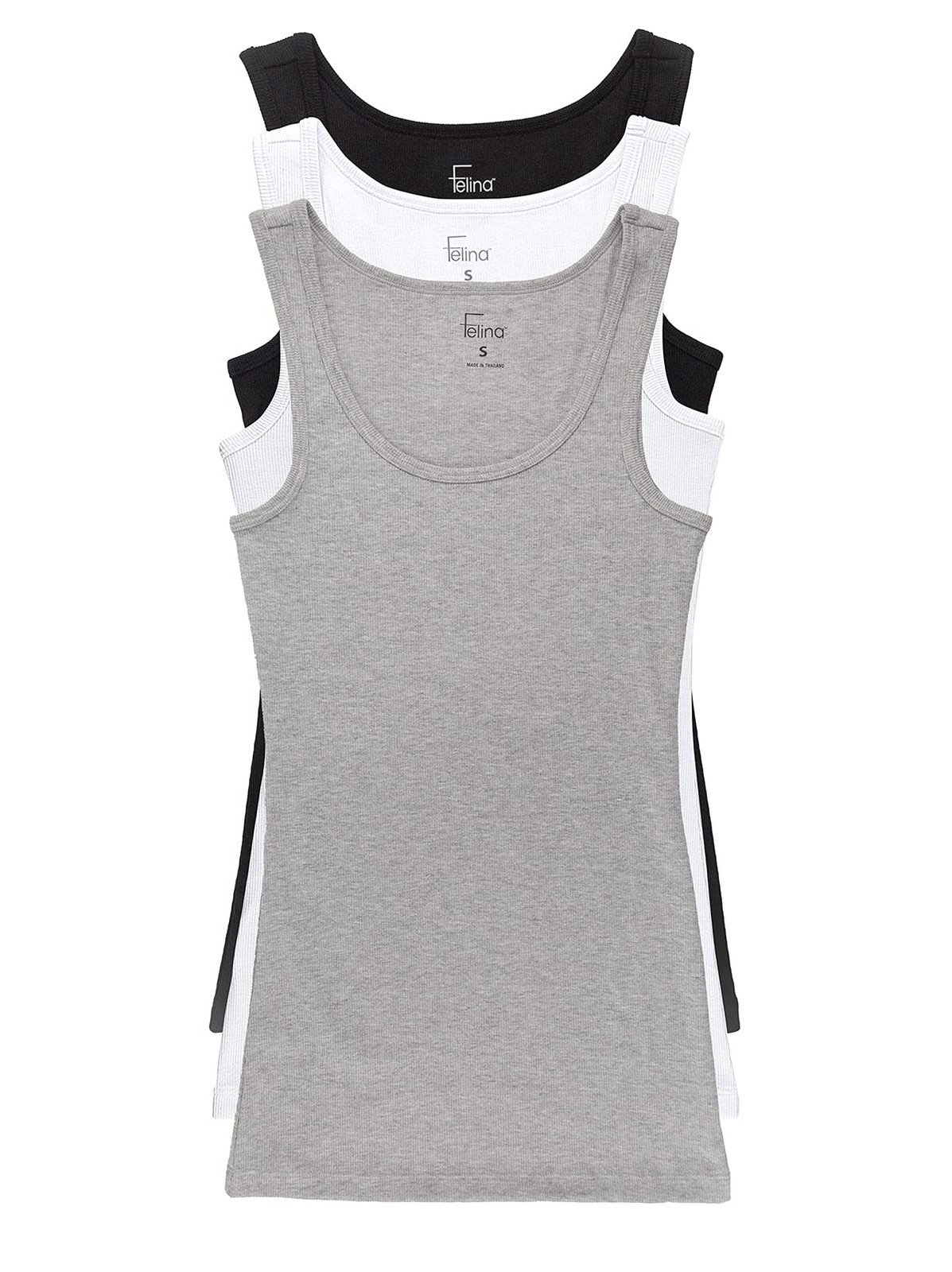 Felina Womens Cotton Ribbed Tank Top 3-Pack