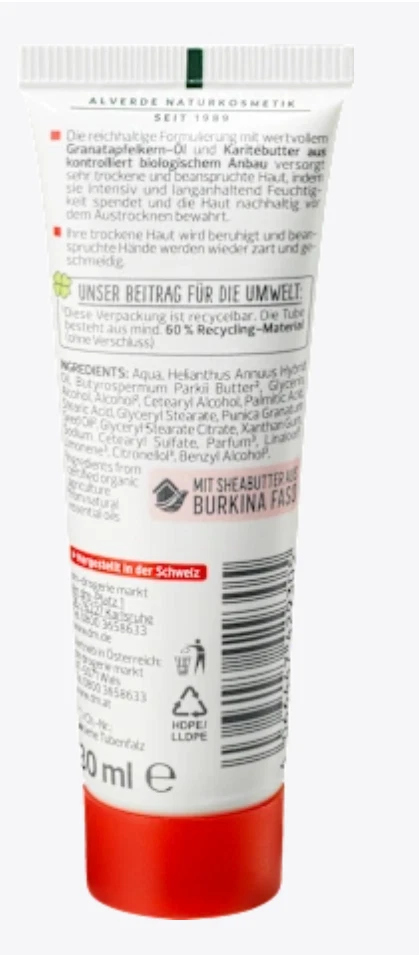 Vegano, crema intensiva de manos, granada, 30 ml Foto 2 de 3