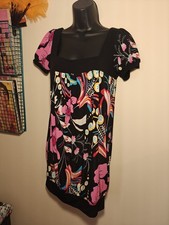 VTG Y2K 00s Floral Abstract Bubble Hem Top Mini Dress Puff Sleeve Medium Large