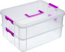 2 Layer Stack Carry Storage Box Portable Craft Organizer Case with Handle Purple