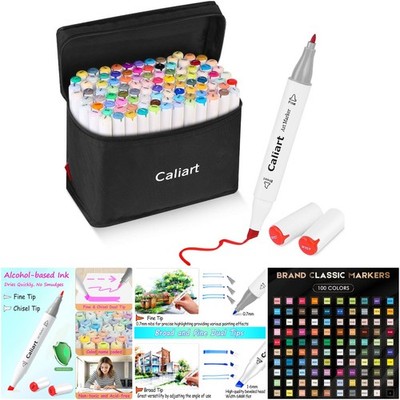 100 Color Dual Tip Art Markers Permanent Alcohol Sketch Pens Case