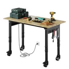 48" Adjustable Workbench Garage Work Table with Pegboard Casters & Power Outlets