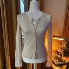 Aerie Womens Cream Ribbed Metallic Shimmer Button Front Cardigan Size S NWT