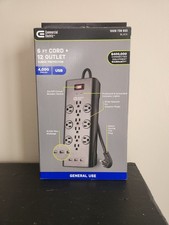 Commercial Electric 6 ft. 12-Outlet Black Surge Protector with USB