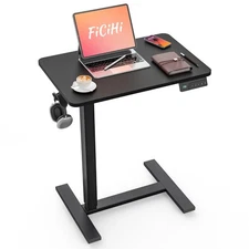 Small Electric Standing Desk - Adjustable Height Bedside Laptop Table with Wh...
