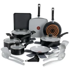 T-Fal 22 piece Heavy Duty Kitchen Cookware Ceramic Non-Stick Pots Pans - Black