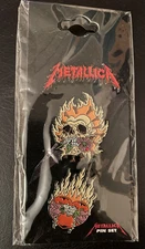 Metallica Burning Logo, Skull, Flower Official 3 Pin Badge Set (Rare Promo Foil)