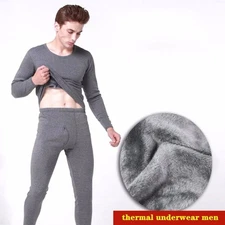 Men Winter Fleece Lined 100% Cotton Thermal Long Johns Top Bottom Underwear Set