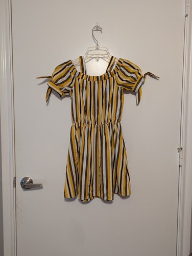 Lily Bleu Girls Dress Size 8 Yellow White and Black Striped Knots on Sleeves - Picture 3 of 11
