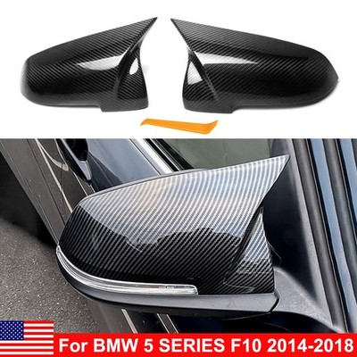 Pair Carbon Look Door Side Mirror Cover For 14-16 BMW 5 Series F10 LCI 528i 535i
