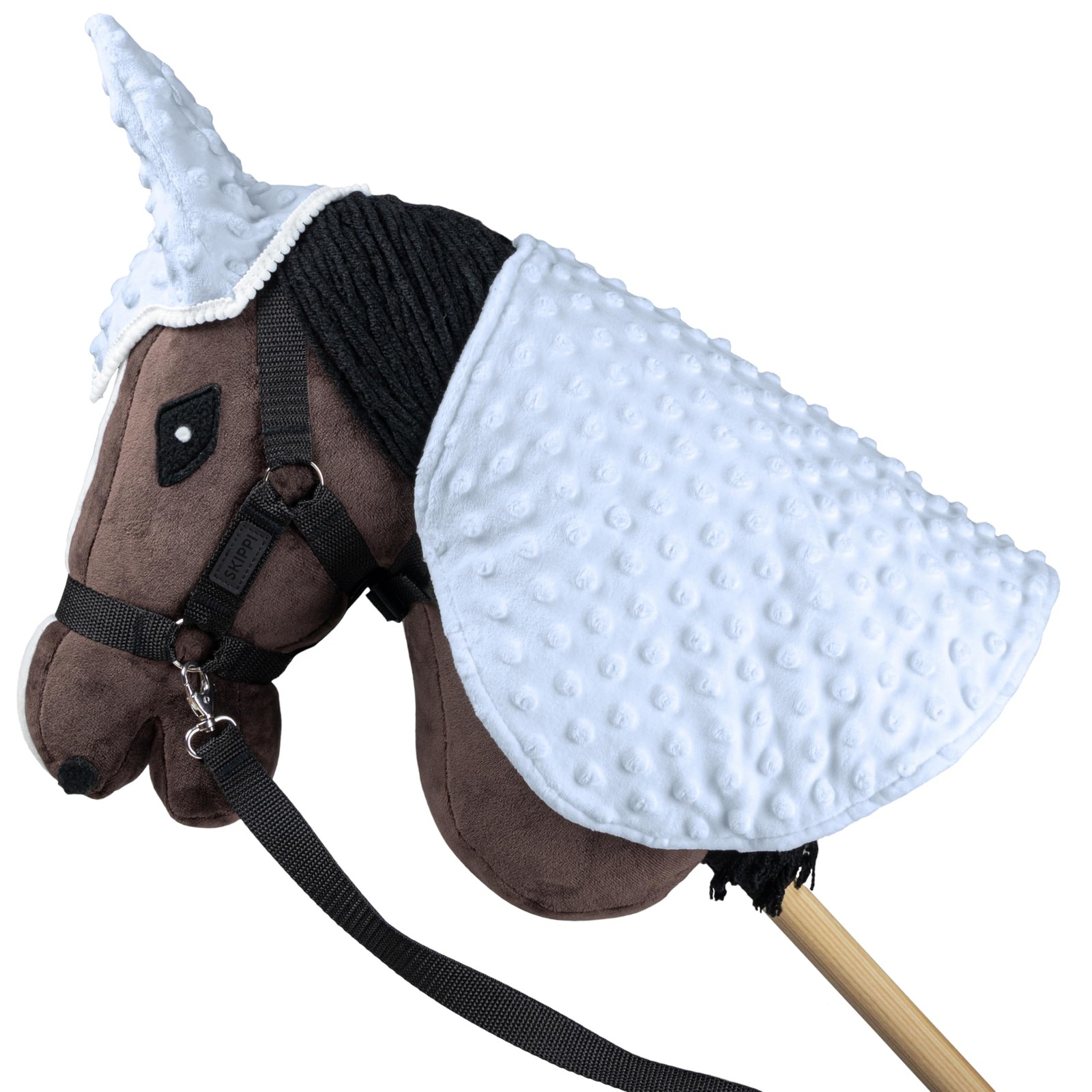 Couverture Hobby Horse bleue avec bonnet assorti pour poney de bois