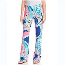 Lilly Pulitzer Georgia May Palazzo Pants Ocean Jewels Blue Print Pull On Small