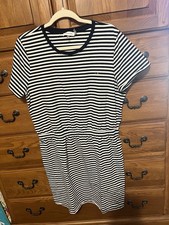Calvin Klein Black White Striped “CK” Logo Cinched Waist Dress Coverup Sz L