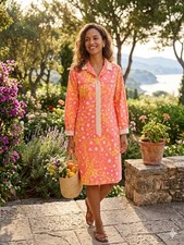 Vintage 1960s Lilly Pulitzer "The Lilly" Floral Crochet Trim Maxi Dress Sz 10