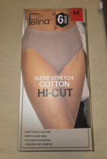 Felina Super Stretch Tagless Cotton Hi-Cut Panties 4 Pack, M, Multicolor