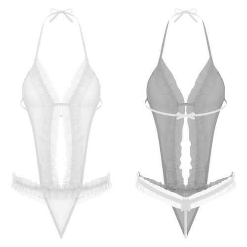 Women Nightwear Mesh Bodysuit Teddy Jumpsuit Tempting Clubwear Halter Underwear - Picture 8 of 90