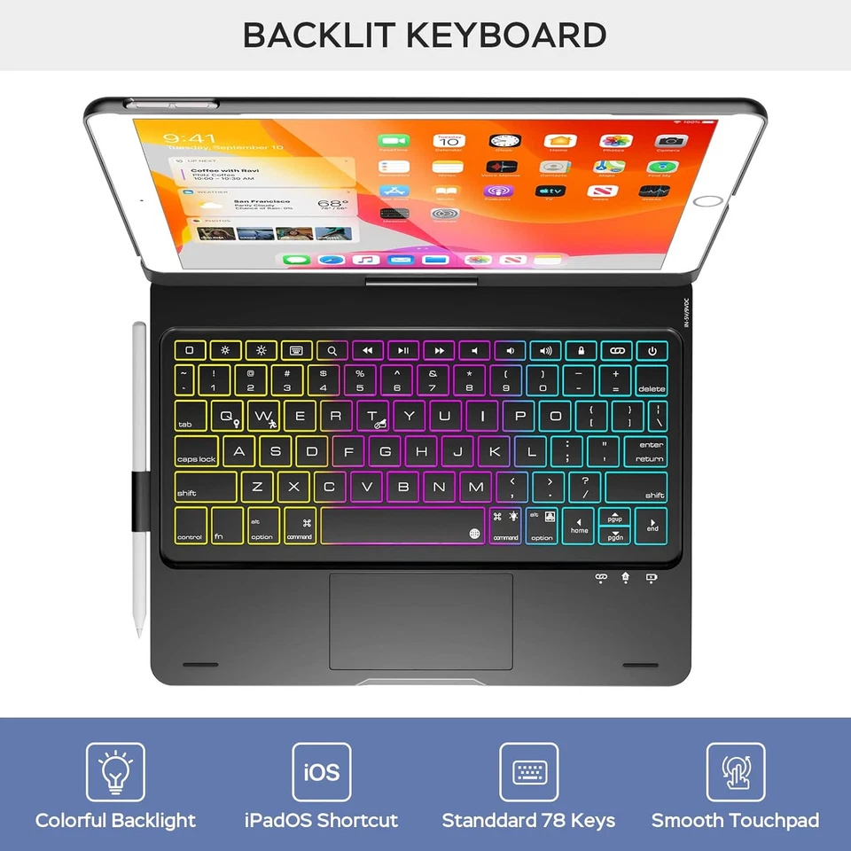 NOKBABO iPad 9th Generation Case with Keyboard 360° Rotatable Touchpad Black - Image 4 of 4