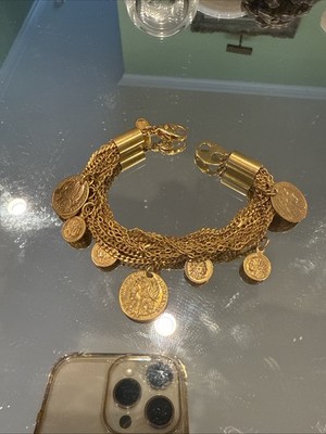 Miriam Haskell Twisted Multi Strand Gold Coin Bracelet