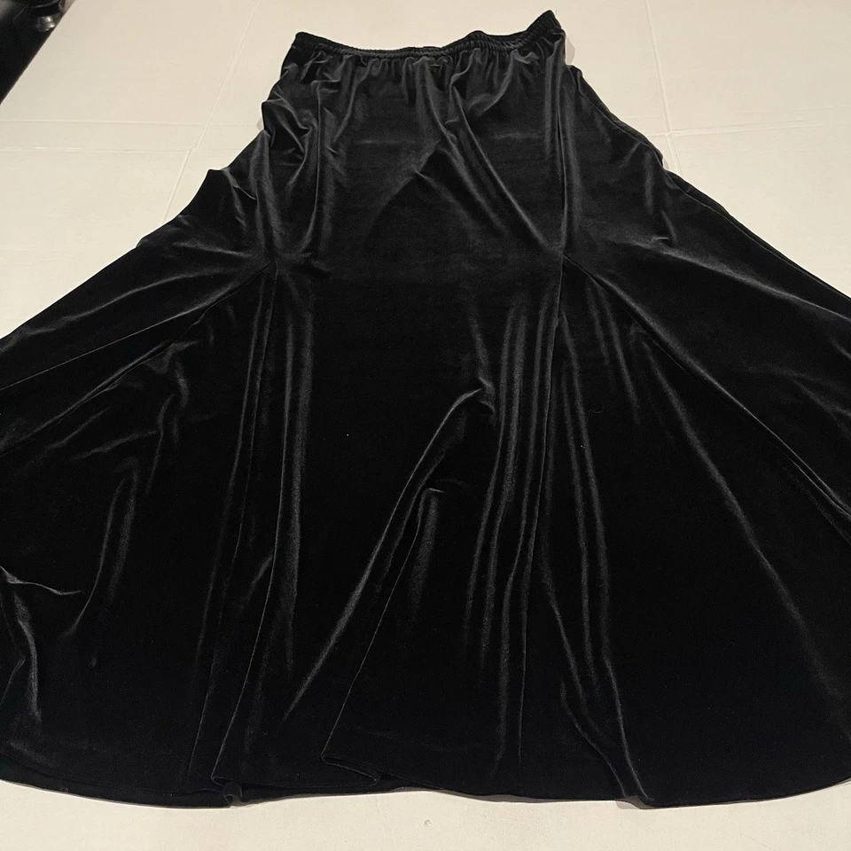 Maxi Falda Vintage Alex Evenings Mujer XL Vacaciones Terciopelo Negro Acampanada Trompeta Foto 3 de 4