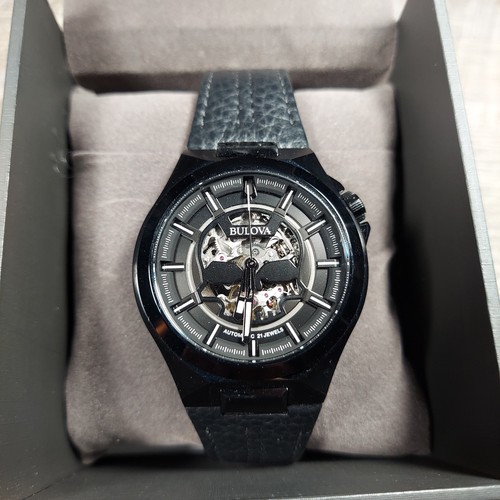 Bulova Men's Maquina Automatic Black Leather Strap Watch 98A238 | Never Worn