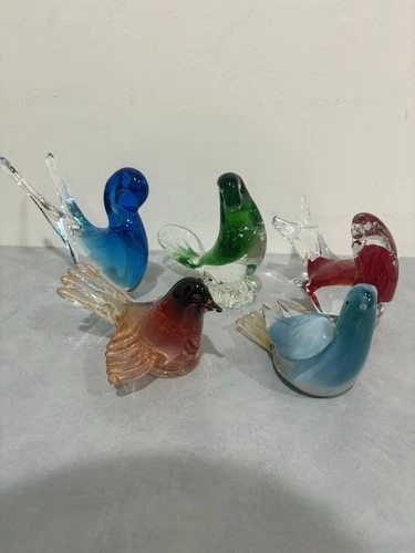 Murano Glass Birds Lot of 6 Italian Art Glass Figurines Vintage
