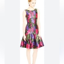 NWOT Oscar de la Renta Black, Pink, and Purple Floral Midi Dress SIZE8