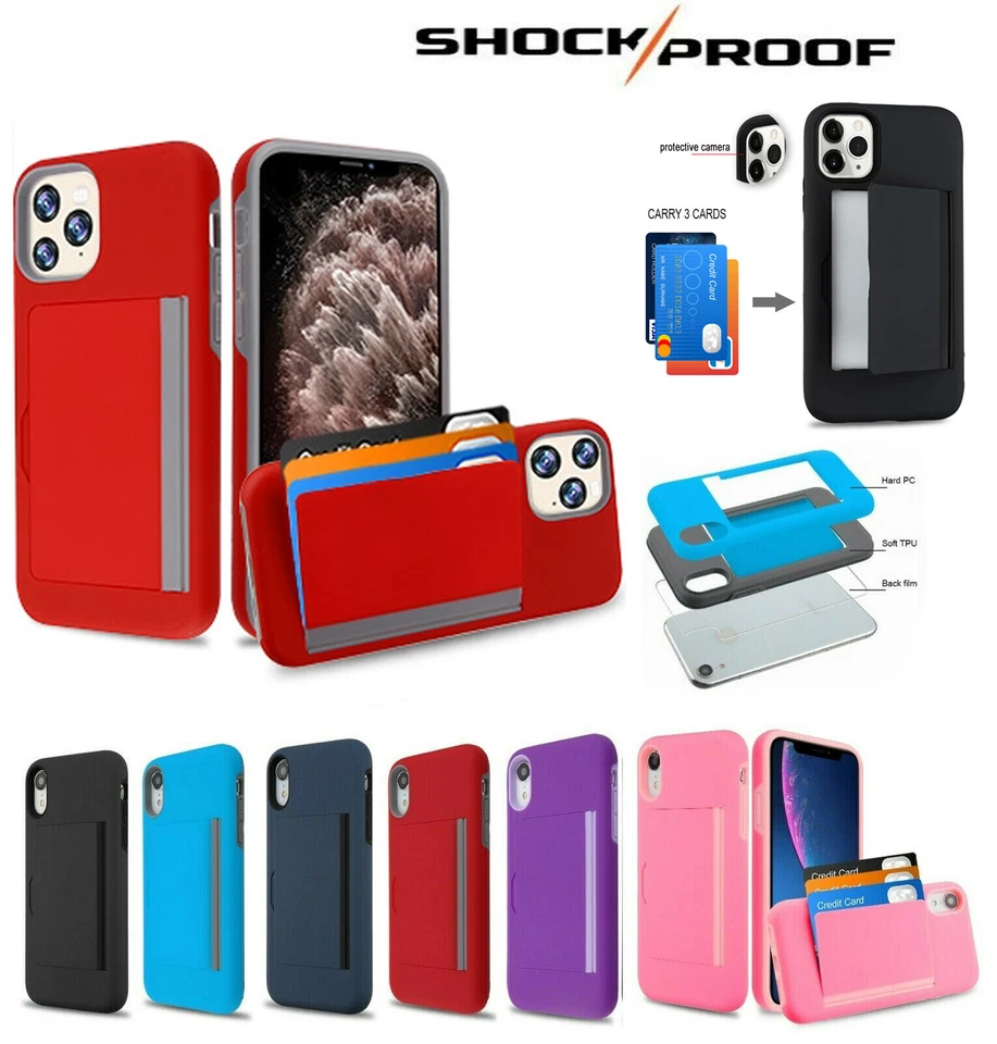 Apple iPhone 12 Mini Pro Max Wallet Case 3 Cards Holder Shockproof Hybrid Cover - Image 2 of 2